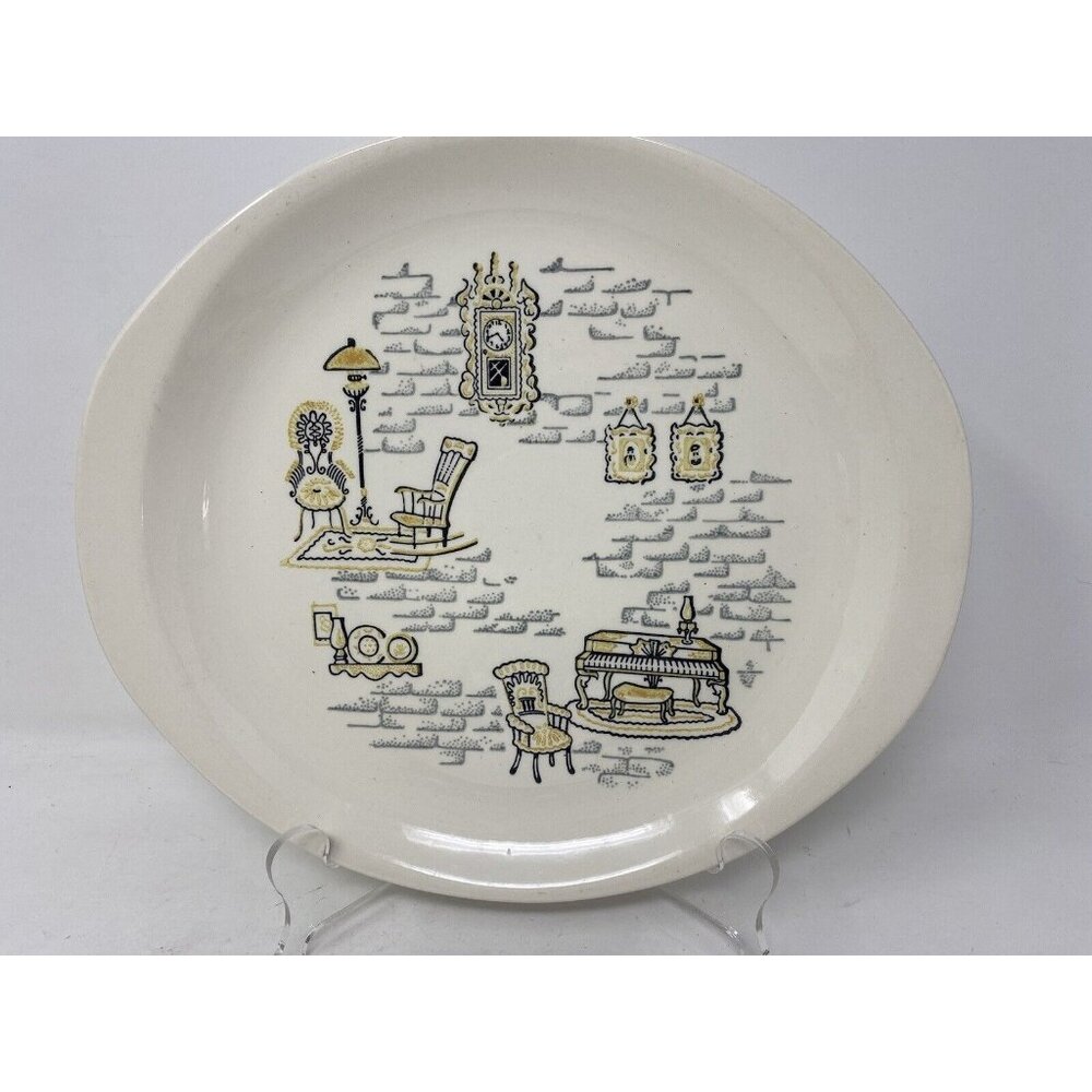 Stetson Marcrest 11” Oval Platter Gay Nineties White Yellow Kitschy Vintage